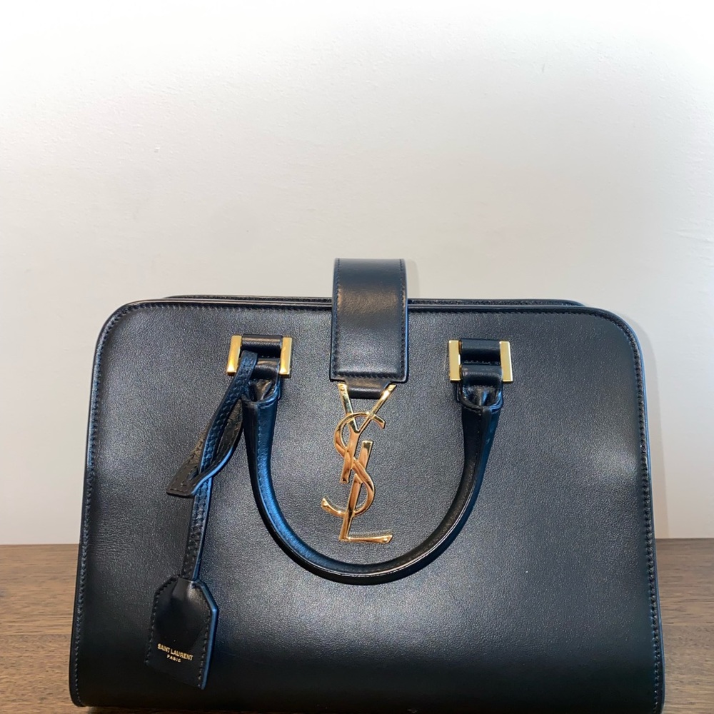 Yves Saint Laurent Leather Cabas Small Black Crossbody Bag with Gold Accents